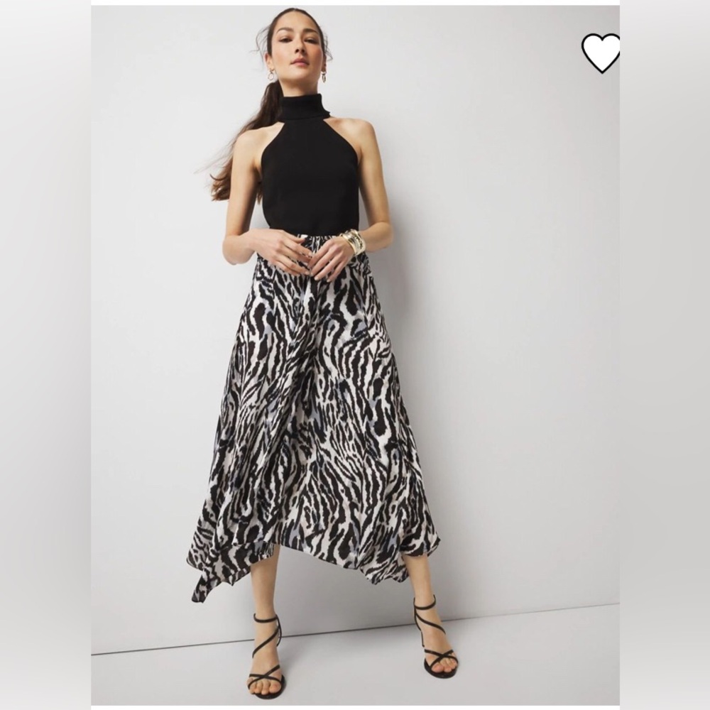 White House Black Market Chiffon Tea Length Leopard Fishtail Hem Skirt